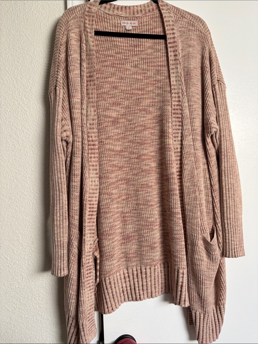 Knox Rose Open-Front Ribbed Cardigan in Dusty Pink